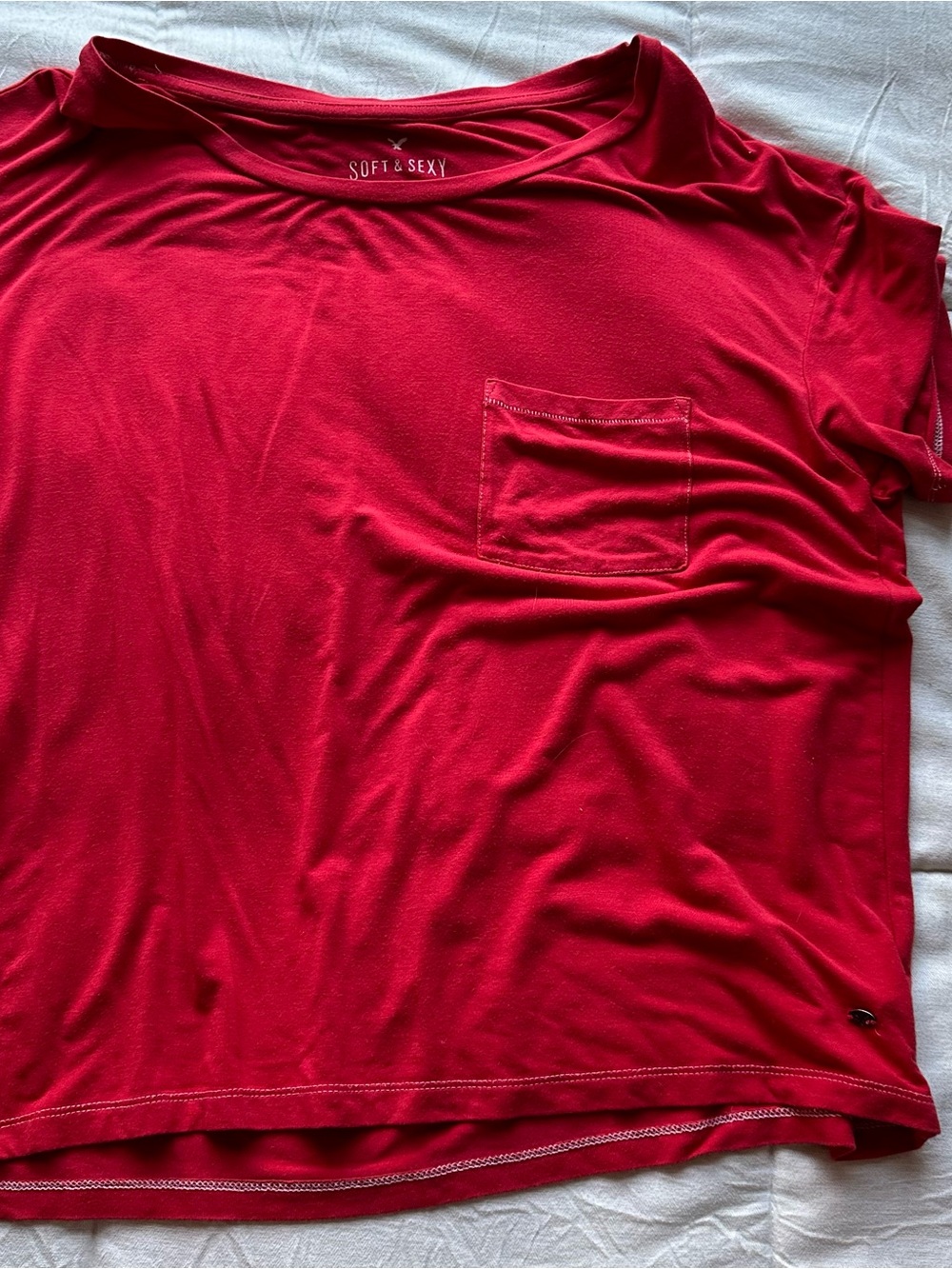 American Eagle Outfitters Soft & Sexy Short Sleeve Pocket Tee in Red